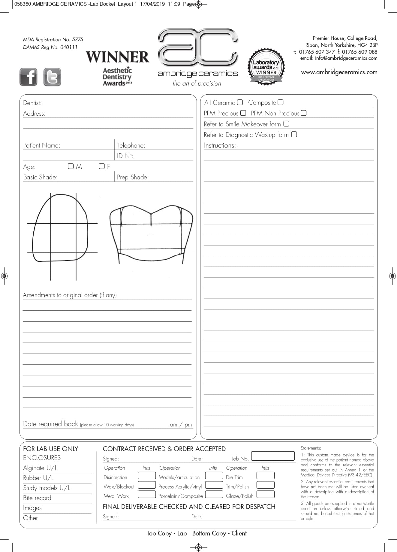 Laboratory Prescription Form